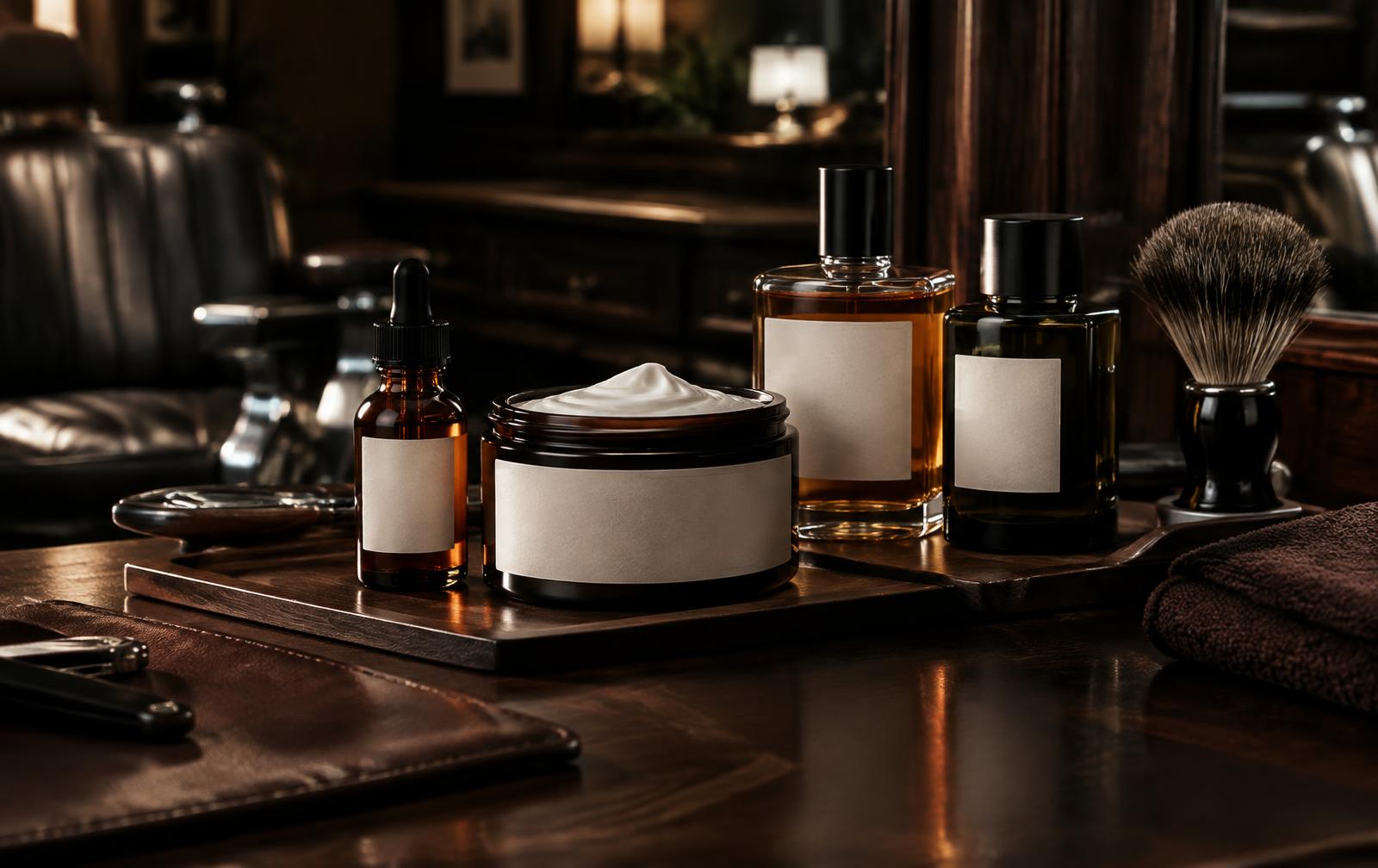 Private label baardolie, scheercrème en aftershave met eigen merk in een barbershop